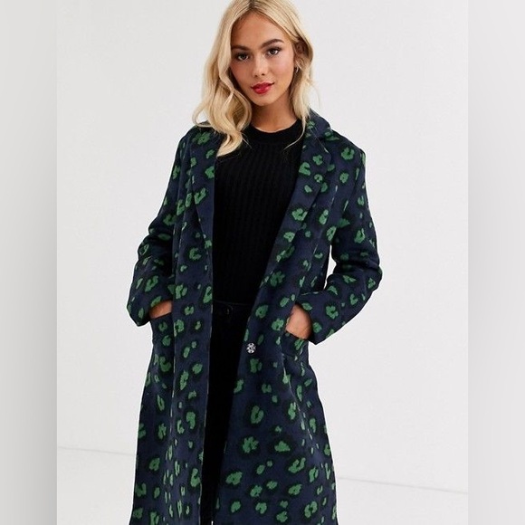 ASOS Jackets & Blazers - ASOS Brave Soul Leopard Print Jacket Abstract Blue Green Statement Coat Size S